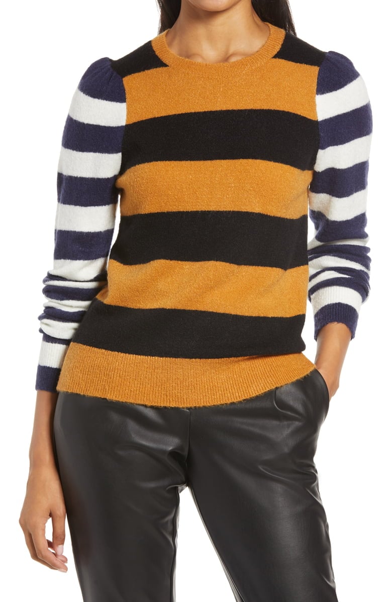 Halogen x Atlantic-Pacific Mix Stripe Puff Sleeve Sweater