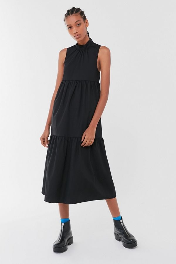 Urban Renewal Remnants Tiered Mock Neck Poplin Maxi Dress