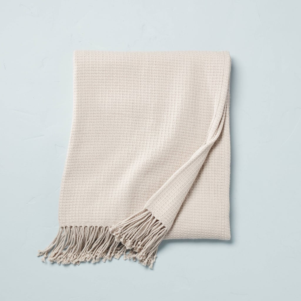 For the Living Room: Hearth & Hand with Magnolia Solid Texture with Fringe Bed Throw Blanket