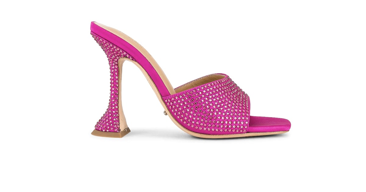 Barbie Pink Heels Revolve Crystal Mules Shop Pink Feathery Heels Inspired by the Barbie Movie