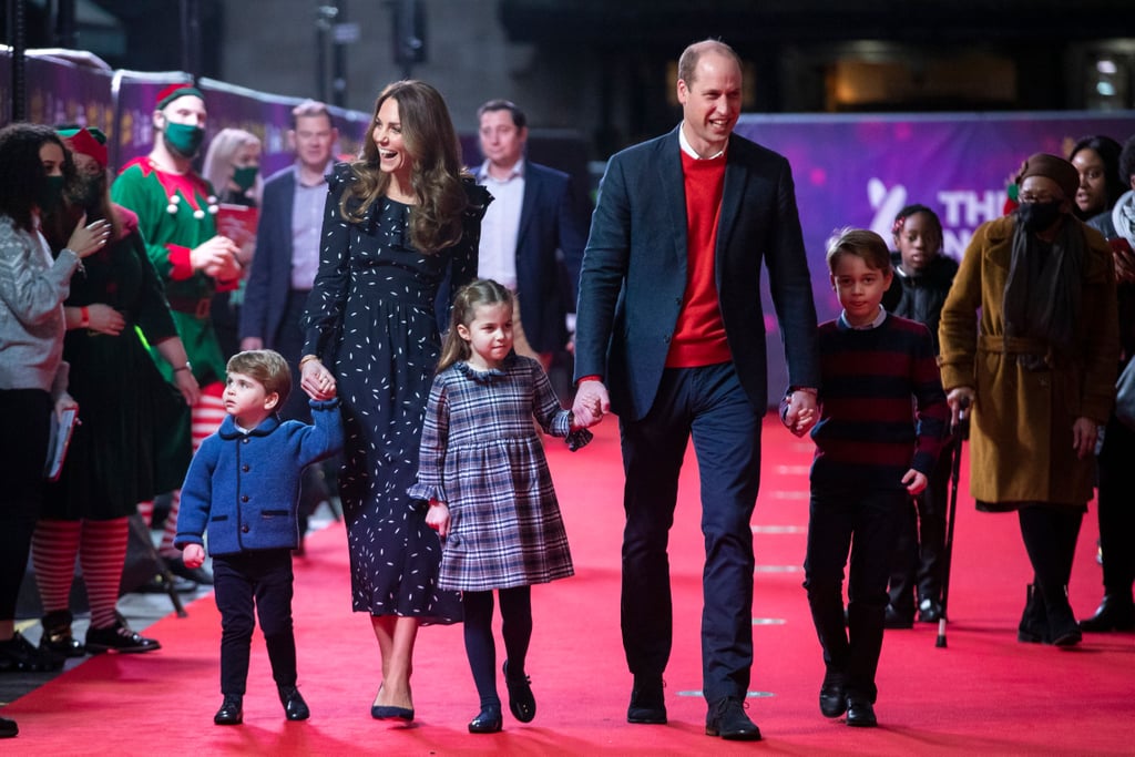 Kate Middleton Wearing Navy Dress With Kids on Red Carpet