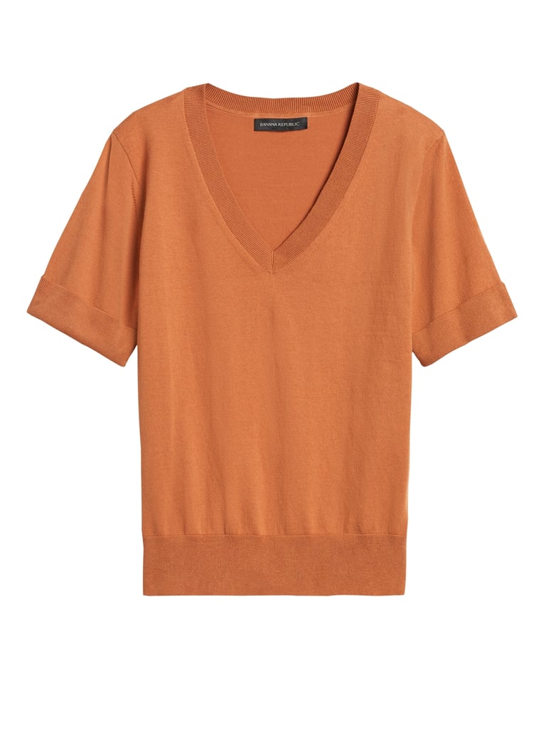 Stretch-Cotton Short-Sleeve Sweater