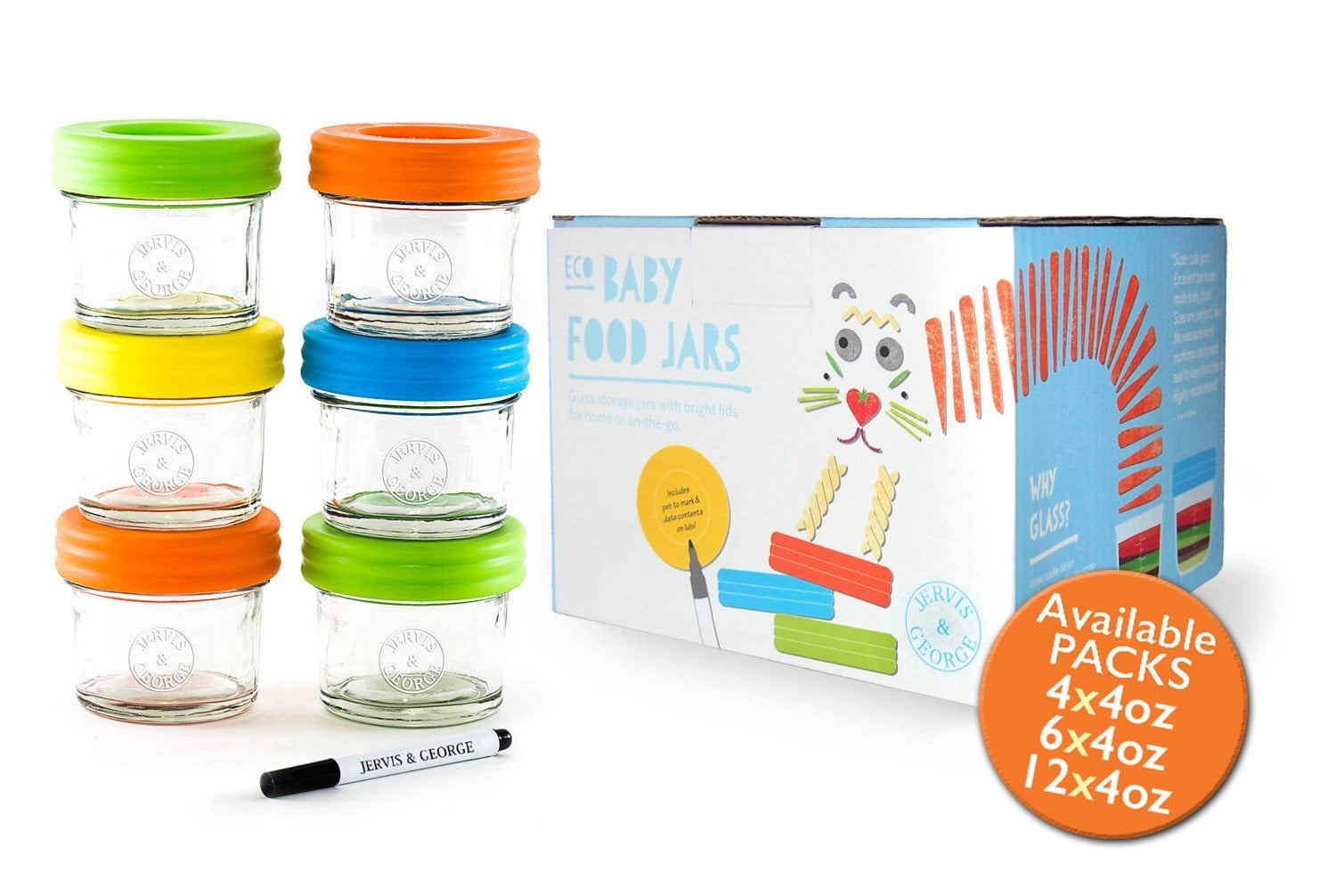 Jervis & George glass baby food jars
