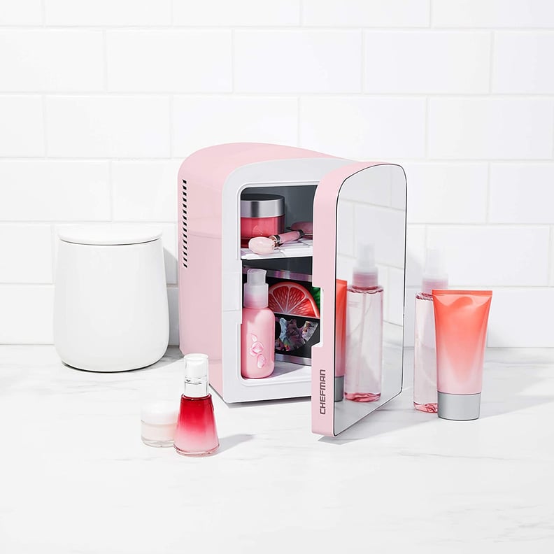 A Stylish Mini Fridge: Chefman Portable Mirrored Personal Fridge