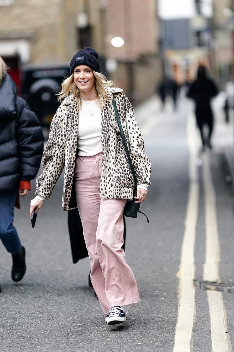 Style Your Leopard-Print Coat With: A Tee, Colored Pants, Sneakers, and a Beanie