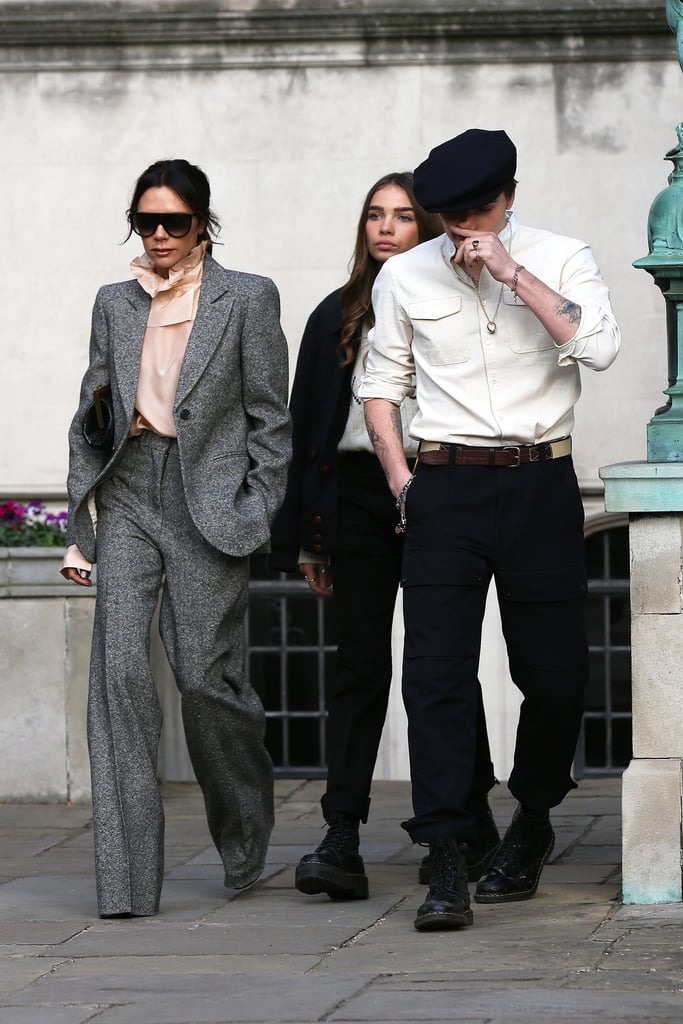 Victoria Beckham Gray Suit With Brooklyn Beckham Girlfriend