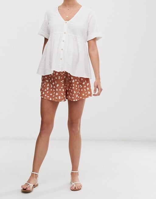 ASOS Design Maternity Under the Bump Textured Shirred Waist Short in Dalmatian Print