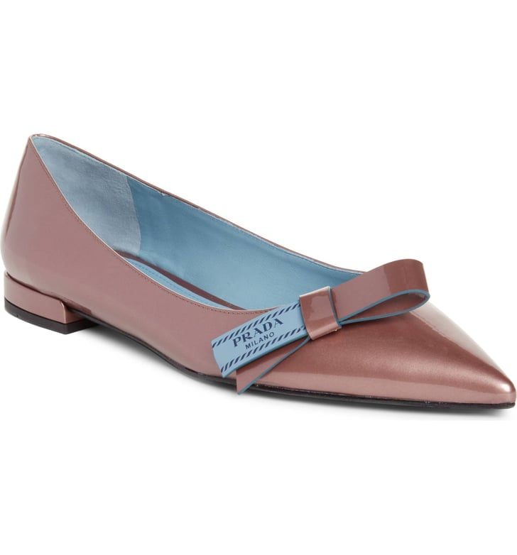 prada logo bow pointy toe flat