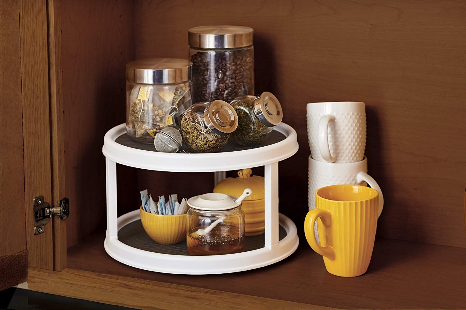 Non Skid 2 Tier Pantry Cabinet Lazy Susan Turntable Messy
