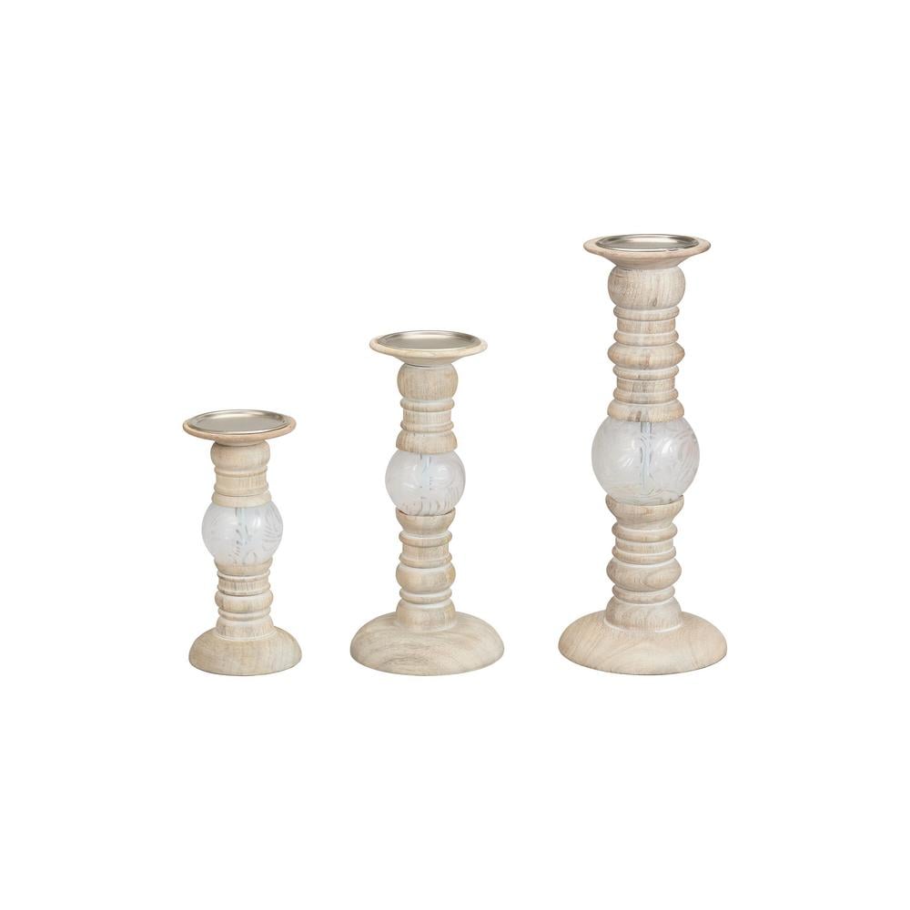StyleWell Antiqued Wood and Glass Ball Candle Holder