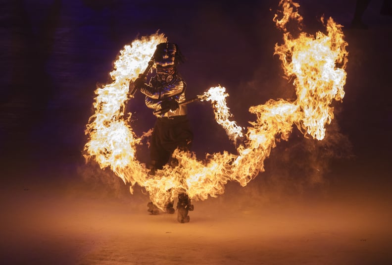 A fire performer did some risky stunts.