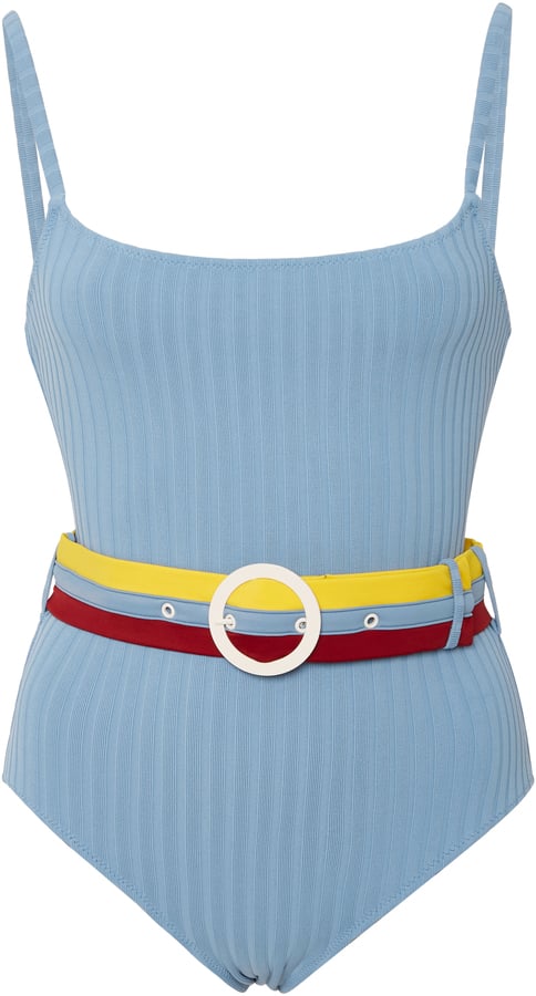 Solid & Striped Belted Ribbed One Piece Swimsuit