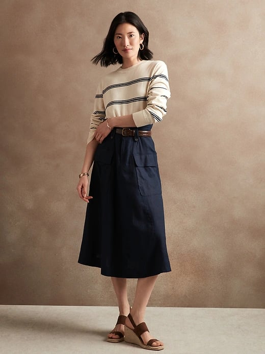 Banana Republic Factory Store Oversize Pocket Linen Blend Midi Skirt