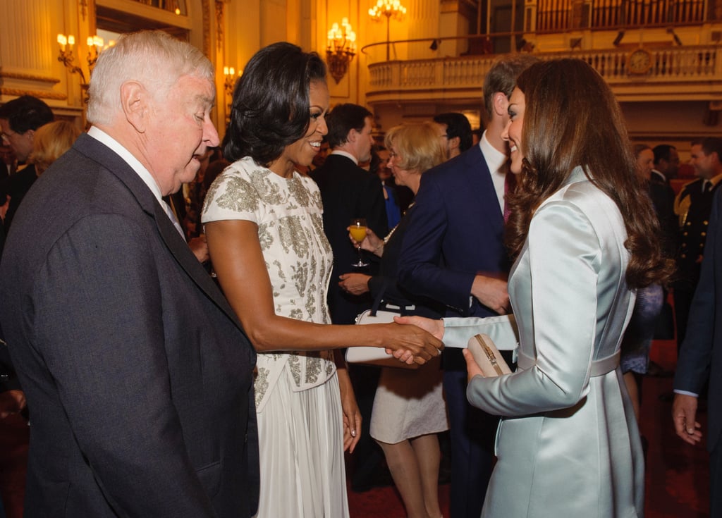 The Duchess of Cambridge welcomed Michelle Obama to Buckingham Palace before the London Olympic Games in July 2012.