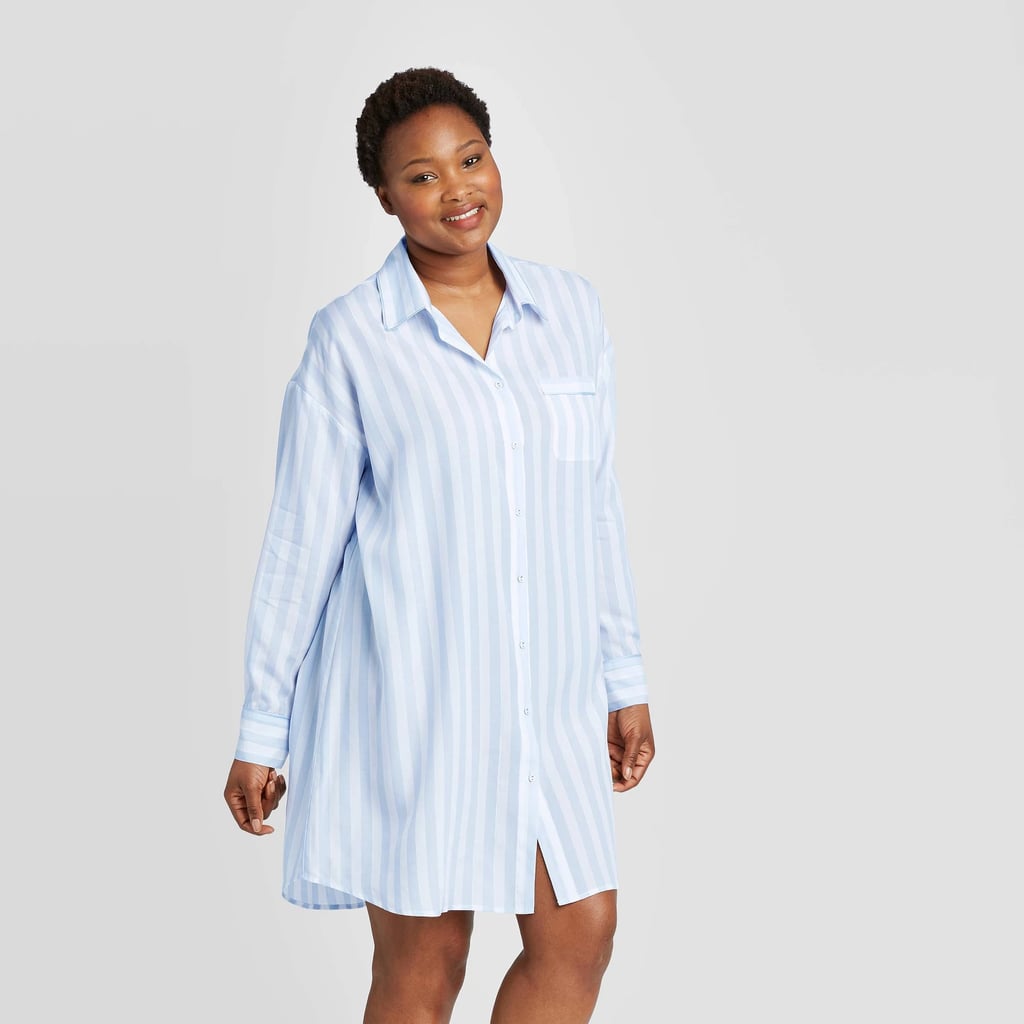 Stars Above Plus Size Striped Simply Cool Button-Up Sleep Shirt