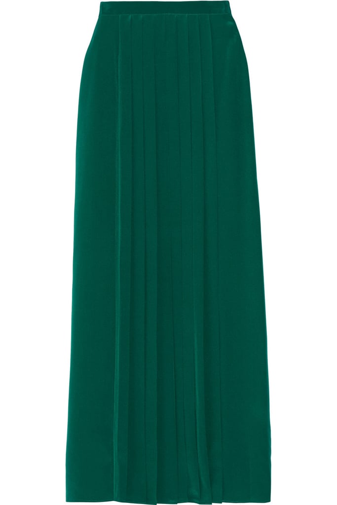 Tibi Pleated Washed-Silk Maxi Skirt
