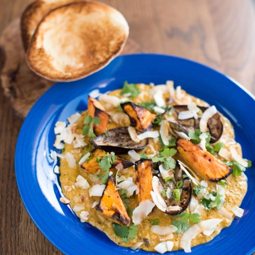 Aubergine & Sweet Potato Coconut Curry with Toasted Pita Bread Aubergine & Sweet Potato Coconut Curry with Toasted Pita Bread