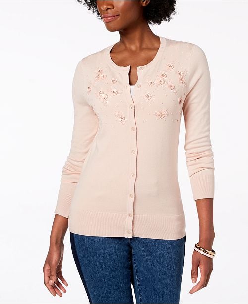 Charter Club Embellished Button-Down Cardigan
