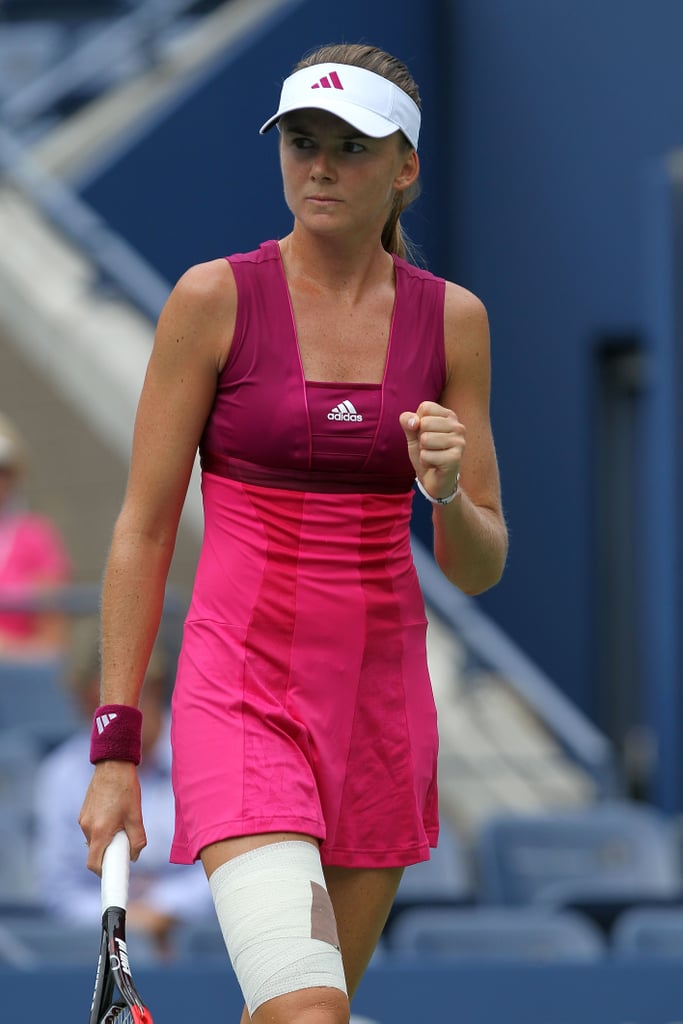 Daniela Hantuchova styled herself in a feminine two-shaded pink Adidas dress for the US Open in 2010.