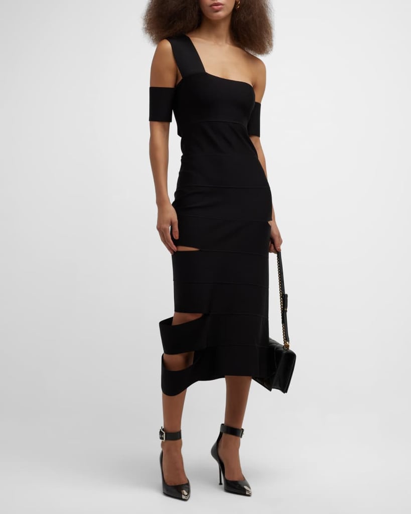 Alexander McQueen Slash Cutout One-Shoulder Bandage Midi Dress