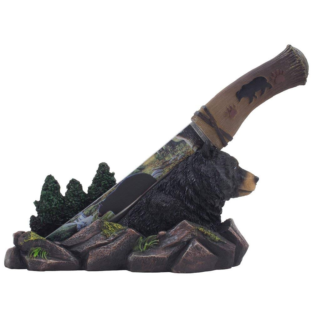 Decorative Black Bear Hunting Knife on Display Stand Gifts For