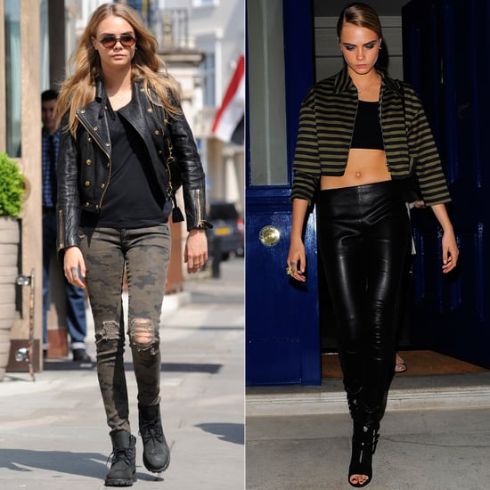 Cara Delevingne Camo Jeans and Striped Jacket