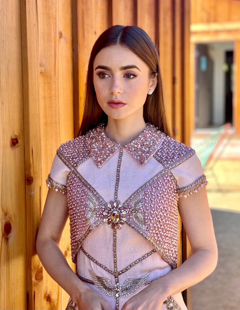 Lily Collins's Pink Georges Hobeika Dress at 2021 SAG Awards