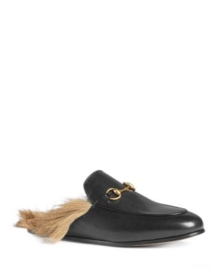 Gucci Women's Princetown Leather and Lamb Fur Mules