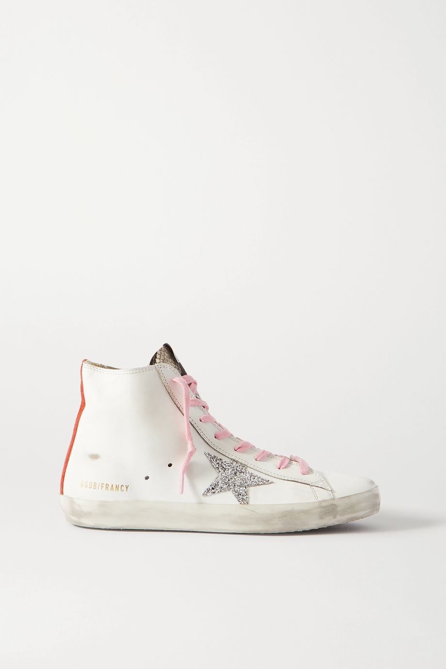 pink high top golden goose sneakers