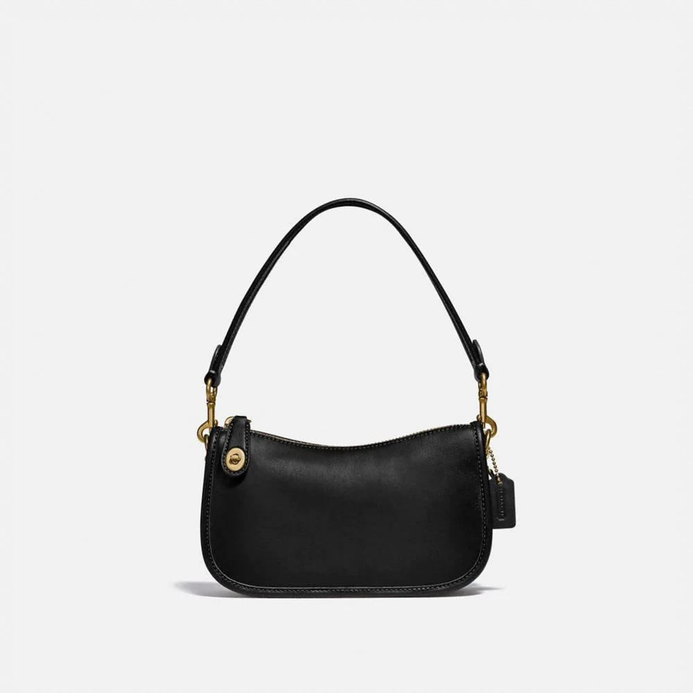 Coach Shoulder Bags Black Leather Sparkle Handbag Zip Purse Bag