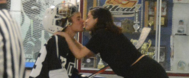 Selena Gomez and Justin Bieber Share a Sweet Kiss at His Hockey Game